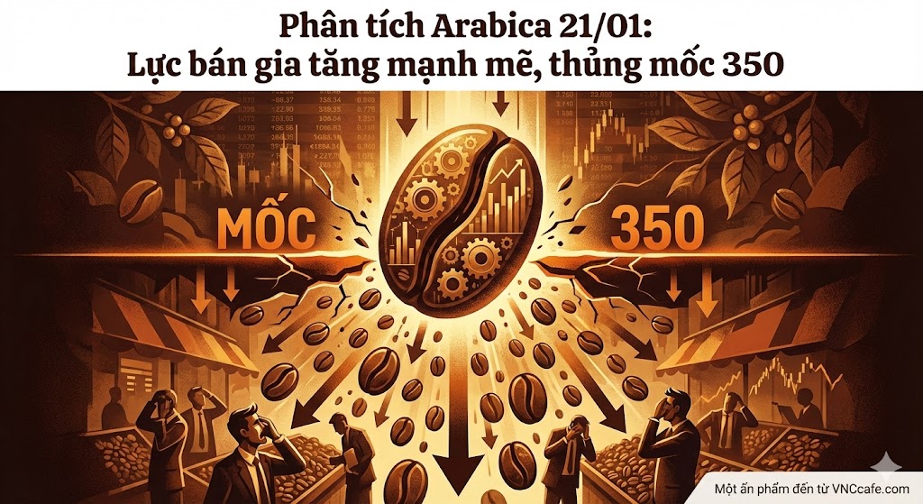 Phân tích Arabica 21/01: Lực bán gia tăng mạnh mẽ, thủng mốc 350